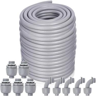 Imagem de Feotech Kit de Conduíte e Conector Líquido - Conduíte Elétrico Líquido Não Metálico de 1/2 Polegada 150 FT Não Metálico com 5 Conexões Retas e 5 Ângulos