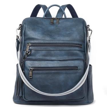 Imagem de Telena Mochila feminina de couro vegano, grande, bolsa de ombro universitária com borla, 1 azul escuro, Large, Mochilas de viagem