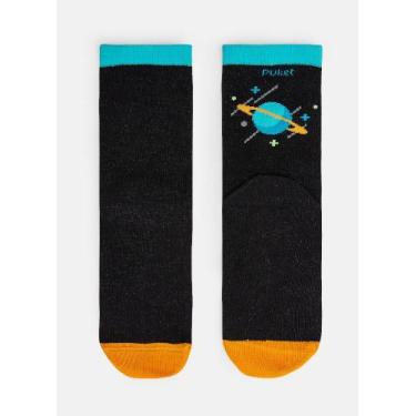 Imagem de Meia Cano Puket Longo Menino Planeta Preto 23 A 33, Preto, 23 A 27