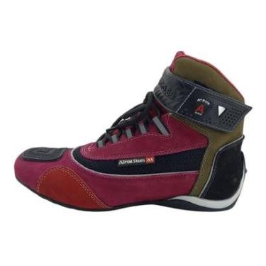 Imagem de 320AT-Bota Tênis Motociclista Cano Alto Couro com protetores de borracha Refletivos Vermelho rosa-Masculino