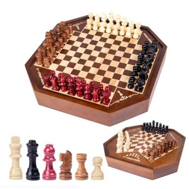 Imagem de 3 or 4 Player Wooden Chess Board Game Set, Chess Game,IQ Game, A Chessboard with Marked Chess Pieces' Positions, A Gift for Chess Enthusiasts