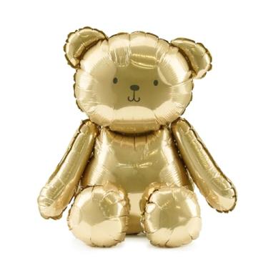 Imagem de Urso dourado PartyDeco de 38 x 40 cm – Urso de pelúcia inflável fofo para chá de bebê, 1º aniversário, decoração de festa neutra revelação de gênero