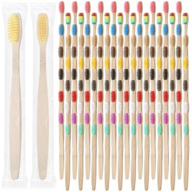 Imagem de mekueeex 120 escovas de dentes de bambu, escova de dentes de cerdas macias para adultos, escovas de dentes de madeira natural ecológicas, escova de dentes vegana de bambu orgânico para viagem