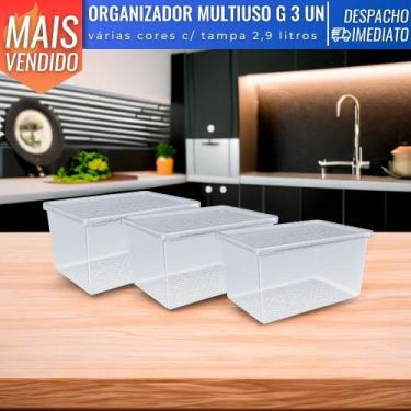 Imagem de Jogo De 3 Potes Organizadores Com Tampa Multiuso Porta Mantimentos Coz