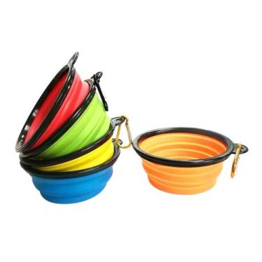 Imagem de Comedouro Bebedouro Retrátil Portátil Silicone Cachorro Gato Pet - Com