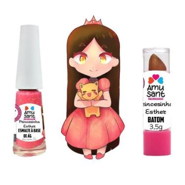Imagem de Kit Esmalte a Base de Água + Batom Infantil Amusant Princesinha Esther