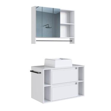 Imagem de Conjunto para Banheiro Branco Gabinete Suspenso 80cm com Cuba Espelheira e Toalheiro