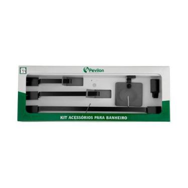 Imagem de Spot Aluminio Preto Kit Acessorios Banheiro 5 Pecas - Pevilon