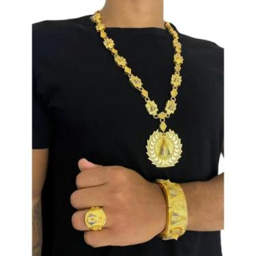 Imagem de Kit Cordão + Anel + Bracelete Nossa Senhora - Banhado A Ouro - Tojoia1