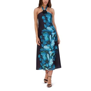 Imagem de Siena Vestido longo feminino sem mangas com decote frente única, Preto Multi, 50