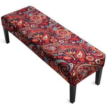 Imagem de YISUN Capas de banco de jantar, capas de banco elásticas impressas, capa retangular para banco protetor de móveis para sala de jantar, hotel, quarto, cozinha