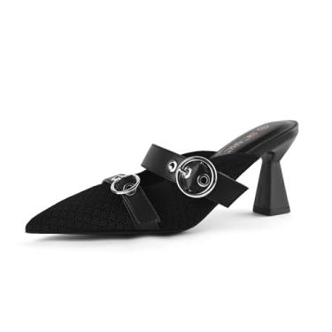 Imagem de SICARE Sandálias femininas de salto fino fechadas de salto fino com tira de duas fivelas e tiras sem cadarço, sapato social confortável, Preto, 38