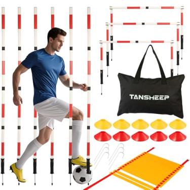 Imagem de Equipamento de Polos de Treino de Agilidade de Futebol com Bolsa, 6 Bastões de Agilidade, 3 Bastões Horizontais, 1 Escada de Agilidade com Bolsa, 10 Cones de Futebol, Equipamento de Treino de