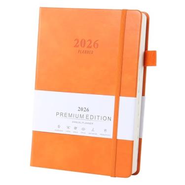 Imagem de Ztowoto Agenda 2026, capa de couro A5 2026, agenda semanal e mensal 14,5 x 21,6 cm com laço para caneta, elástico adesivo, diário de 365 páginas 2026 para escola, escritório e casa (laranja)