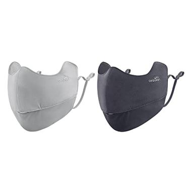 Imagem de OHRAIN 2 peças de proteção solar respirável FPS 50+ máscara facial anti-UV protetor solar lavável balaclava SLN3M308 (cinza + cinza mocha)