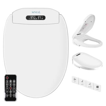 Imagem de Seveat Assento sanitário de bidê elétrico arredondado, acessório de bidê para vaso sanitário com controle remoto, aquecimento instantâneo, quente e seco ao ar, exibição de temperatura (arredondado)