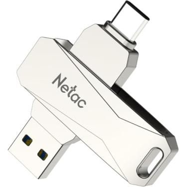 Imagem de Netac Pen Drive USB de 64 GB 2 em 1 USB 3.1/Tipo-C, pen drive giratório para smartphones, Mac, Windows, PC, iPad - Cartão de memória flash de metal portátil de alta velocidade (design de 360°, Plug