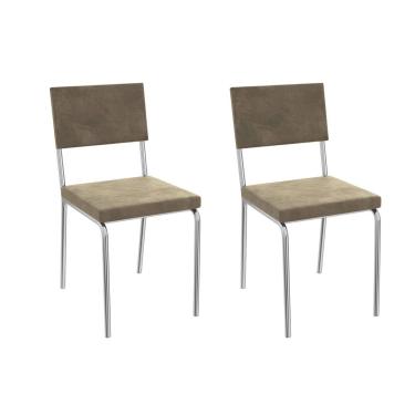 Imagem de Cadeira de Cozinha Zaria 2C128 Aço Kit 2 Uni Cromado/Suede Bege - Kappesberg