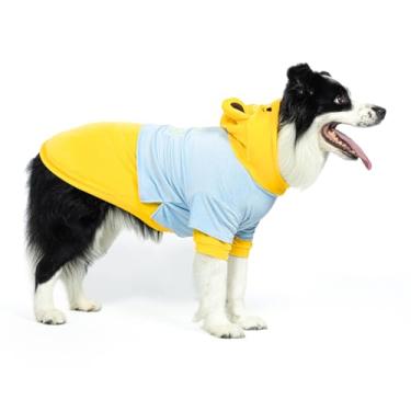 Imagem de DELIFUR Fantasia de urso de Halloween para cães – Adorável moletom com capuz para animal de estimação médio grande roupas de animais fofos cosplay amarelo amigo da pele (urso amarelo, GG)
