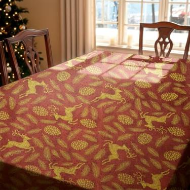 Imagem de Toalha De Mesa Natal Natalina Jacquard 2,80 x 1,40m Grande 8 Lugares Luxo (Bordô)