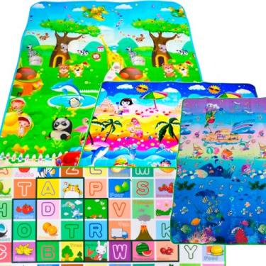 Imagem de Tapete Infantil Educativo Térmico, Alfabeto e Animais, 118 x 117 cm, Tatame para Bebês com Atividades (verde)