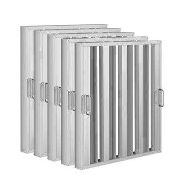 Imagem de Filtros de capô 49,5 L x 49,5 cm A, aço inoxidável 430, filtro de graxa para exaustor de cozinha comercial, 4 ranhuras, para sistemas de exaustor de restaurante, fácil de limpar (pacote com 5)