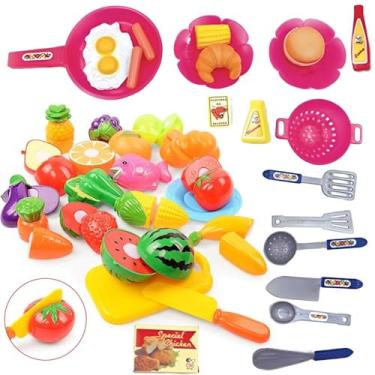 Imagem de Kit Cozinha Infantil Brinquedo Com Panela Utensilios e Comidinhas Cortáveis - 32 Peças