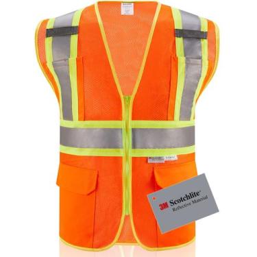 Imagem de Colete de segurança SULWZM 3M com bolsos refletivos com zíper laranja 