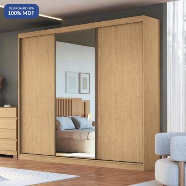 Imagem de Guarda-roupa 3 Portas de Correr 4 Gavetas com 1 Espelho 100% Mdf Imperial New Angelin/Duna