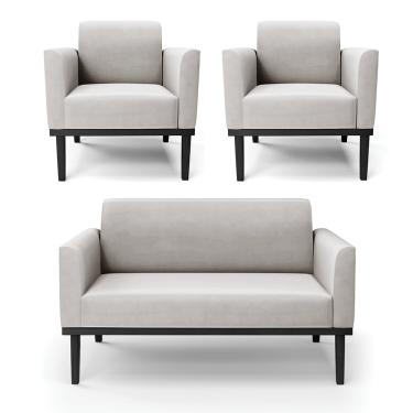 Imagem de Sofá Namoradeira com 2 Poltronas Base de Madeira Fixa Preto Marisa Veludo Cinza D03 - D?Rossi