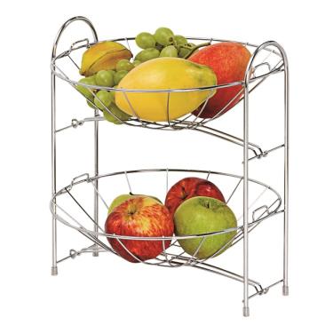 Imagem de Fruteira de Mesa Redonda  Dupla para Bancada Cromada Organização Decoração Cozinha