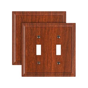 Imagem de TREEWELL Pacote com 2 placas de interruptor de luz de interruptor duplo, placas decorativas de grão de madeira, placa de parede de fibra de bambu natural para 2 grupos, resistente à corrosão