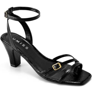 Imagem de Sandália Feminina Lumiss Salto Fino Confortável Bico Quadrado Fivela Verniz preto40