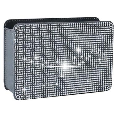Imagem de MINGZAIQIPEI Caixote do lixo dobrável de couro brilhante com strass de cristal para pendurar no carro, caixa organizadora universal para SUV, caminhão, carro (branco)