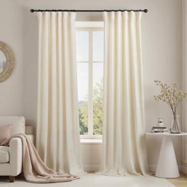 Imagem de Cortinas de veludo creme para quarto de bebê, ganchos dobráveis, plissados, escurecimento de quarto, 80% blecaute, cor marfim, casa de campo, cortinas chiques gastas para sala de estar, 203 cm de