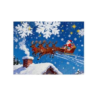 Imagem de Pinturas em tela Natal-Quadros Decoração de Parede-Veado puxando trenó céu-Inverno Paisagens Impressões para Sala de Estar 60x80cm Sem Moldura