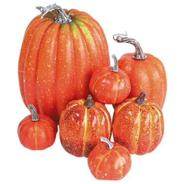 Imagem de KiBcsLic 7x enfeites de abóboras artificiais, decoração de mesa central, decoração de colheita, abóboras artificiais para lareira, jardim, gramado, feriado de, Laranja