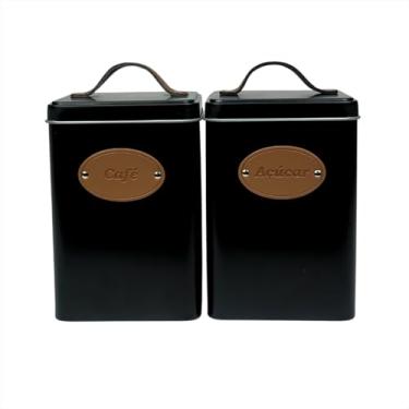 Imagem de Potes Mantimentos Organizadores Porta Café Açucar Tampa Alça PVC 15CM Moderno Preto