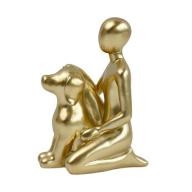 Imagem de Generic Estatueta de resina de família de homem e cachorro 10x6,5x13,3 cm, acessórios versáteis, presente memorial, decoração de mesa, escultura de vínculo, Dourado