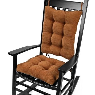 Imagem de Glyzia Conjunto de almofadas de cadeira de balanço para idosos sentados, almofada traseira e almofada de assento com laços, almofada de cadeira antiderrapante de tecido de chenille de luxo para