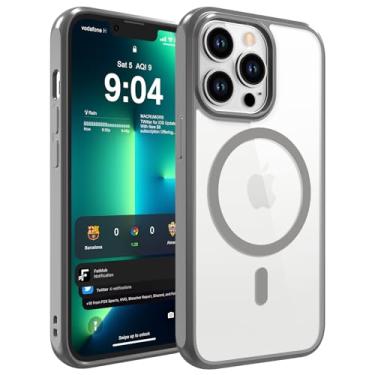 Imagem de WRJ Capa magnética para iPhone 15 Pro transparente, translúcida [compatível com Magsafe] Capa protetora fina anti-impressões digitais à prova de choque para mulheres e homens - cinza