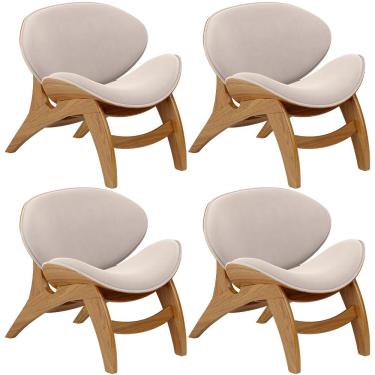Imagem de Kit 4 Poltronas Decorativa Orgânica Sala Living Kadosh L02 Suede Bege - Lyam Decor