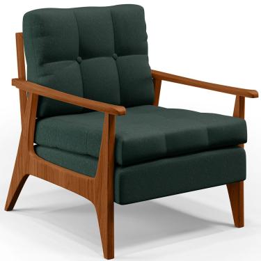 Imagem de Poltrona Decorativa Para Sala de Estar Encosto Ripado Emília B04 Linho Verde Musgo - Lyam Decor