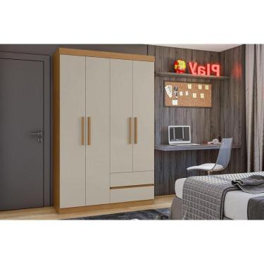 Imagem de Guarda Roupa Solteiro 4 Portas E 2 Gavetas Zeus Amêndoa-off White - Lopas