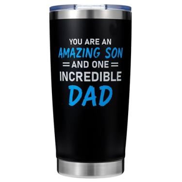 Imagem de Rmeosye Copo de presente para filho de Mom Dad, You Are an Amazing Son and One Incredible Dad, caneca de viagem isolada de aço inoxidável de 590 ml, presente de aniversário, Natal, Dia dos Pais para