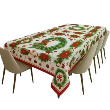 Imagem de Toalha Mesa Natal 5 Metros Oxford Estampa Vermelha 6-10 Cadeiras Duravel Para Ceia Natal(FLOR VERMELHA,8 CADEIRAS)