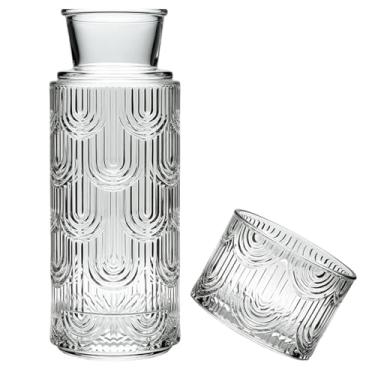 Imagem de Dispensador de enxaguante bucal, garrafa de água de cabeceira com copo e conjunto de vidro, dispensadores de lavagem bucal para banheiro, recipiente de vidro para enxaguante bucal de 612 g com copo de