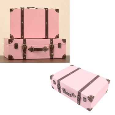 Imagem de Sanpyl Caixa de Mala Vintage, Mala de Viagem retrô, baú Decorativo Portátil Multifuncional para Armazenamento de Lembranças, Decoração de Casa, Ideia única de Presente (Rosa)