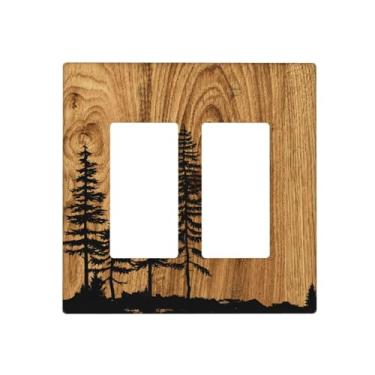 Imagem de biondbong Farmhouse Placas de interruptor de luz dupla de pinheiro marrom rústico com estampa de grão de madeira coberturas de tomada decorativa de 2 gangues placa de parede elétrica acessórios de