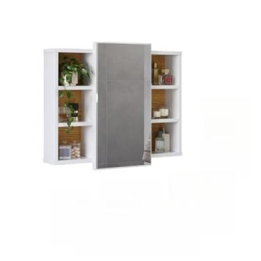 Imagem de Espelheira Armario Organizador Para Banheiro Com Prateleira Nicho(Branco/Nature)